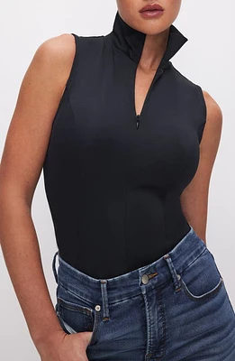 Good American Stand Collar Sleeveless Scuba Bodysuit Black001 at Nordstrom,