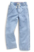 Mini Boden Kids' Drawstring Denim Carpenter Pants Light Wash at Nordstrom,