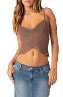 EDIKTED Crossover Crop Mesh Tank Brown at Nordstrom,