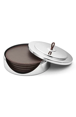 Georg Jensen Manhattan Leather Coaster & Case Set in Silver at Nordstrom