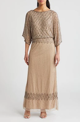 Pisarro Nights Diamond Motif Mesh Blouson Gown Rose at Nordstrom,