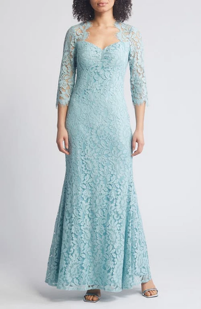 Eliza J Floral Lace Trumpet Gown Sage at Nordstrom,