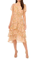 Vince Camuto Print Tiered Ruffle Dress Bright Marigold at Nordstrom,