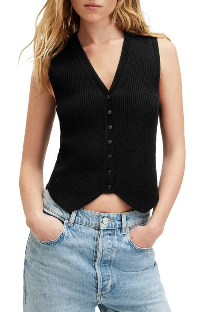 AllSaints Cruz Rib Vest Black at Nordstrom,