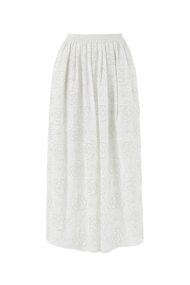 Nocturne Long Skirt with Stone Embroidery in Ecru at Nordstrom