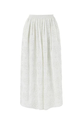 Nocturne Long Skirt with Stone Embroidery in Ecru at Nordstrom