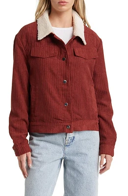 Vigoss Corduroy Trucker Jacket with Faux Shearling Trim in Brick at Nordstrom, Size X-Large