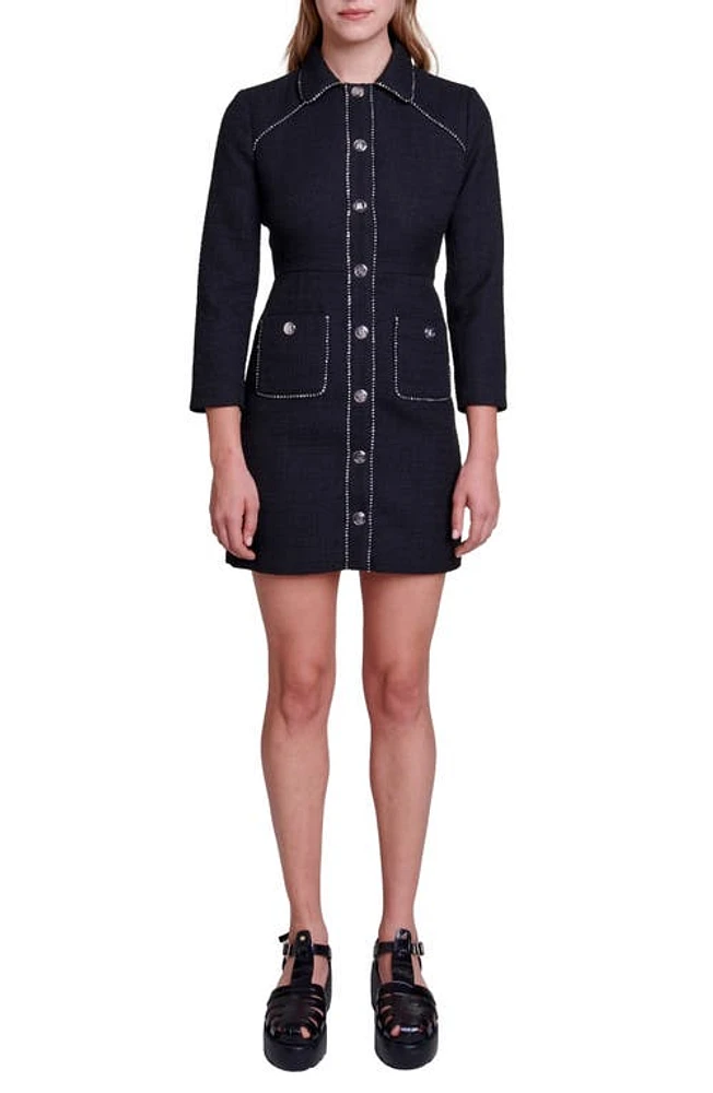 maje Randaille Long Sleeve Coat Dress Black at Nordstrom,