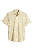 Emanuel Berg 4Flex Modern Fit Leaf Print Short Sleeve Knit Button-Up Shirt Bright Yellow at Nordstrom,