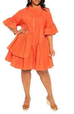 BUXOM COUTURE Flutter Sleeve Cotton & Linen Shift Dress at Nordstrom