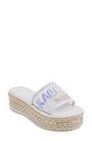 Karl Lagerfeld Paris Kamara Embroidered Platform Slide Sandal Bright White/Multi at Nordstrom,