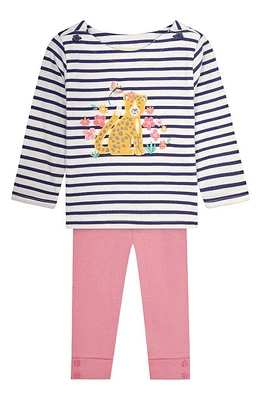 JOJO MAMAN BEBE Cheetah Appliqué Cotton T-Shirt & Leggings Set White Navy Stripe at Nordstrom,