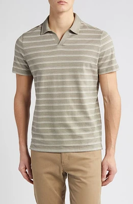 Robert Barakett Meyer Stripe Jacquard Johnny Collar Cotton Polo Olive at Nordstrom,