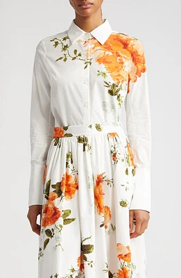 Erdem Floral Print Cotton Button-Up Shirt White at Nordstrom, Us