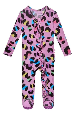 Posh Peanut Electric Leopard Ruffled Fitted Footie Pajamas Open Purple at Nordstrom,