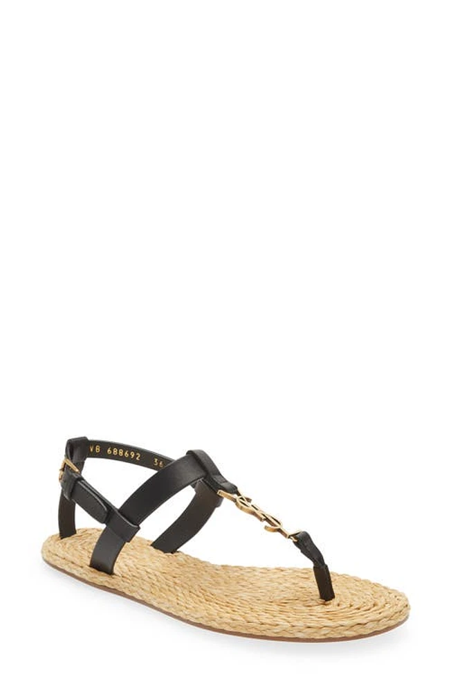 Saint Laurent Cassandra Monogram Sandal Black/Bronze at Nordstrom,