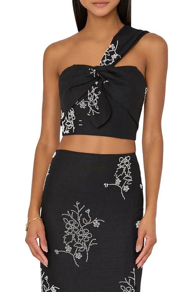 Milly Beaded Embroidery One-Shoulder Crop Top Black at Nordstrom,