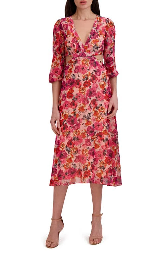 Julia Jordan Floral Cutout Midi Dress in Pink Multi at Nordstrom, Size 16