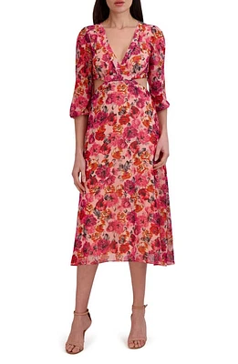 Julia Jordan Floral Cutout Midi Dress in Pink Multi at Nordstrom, Size 16