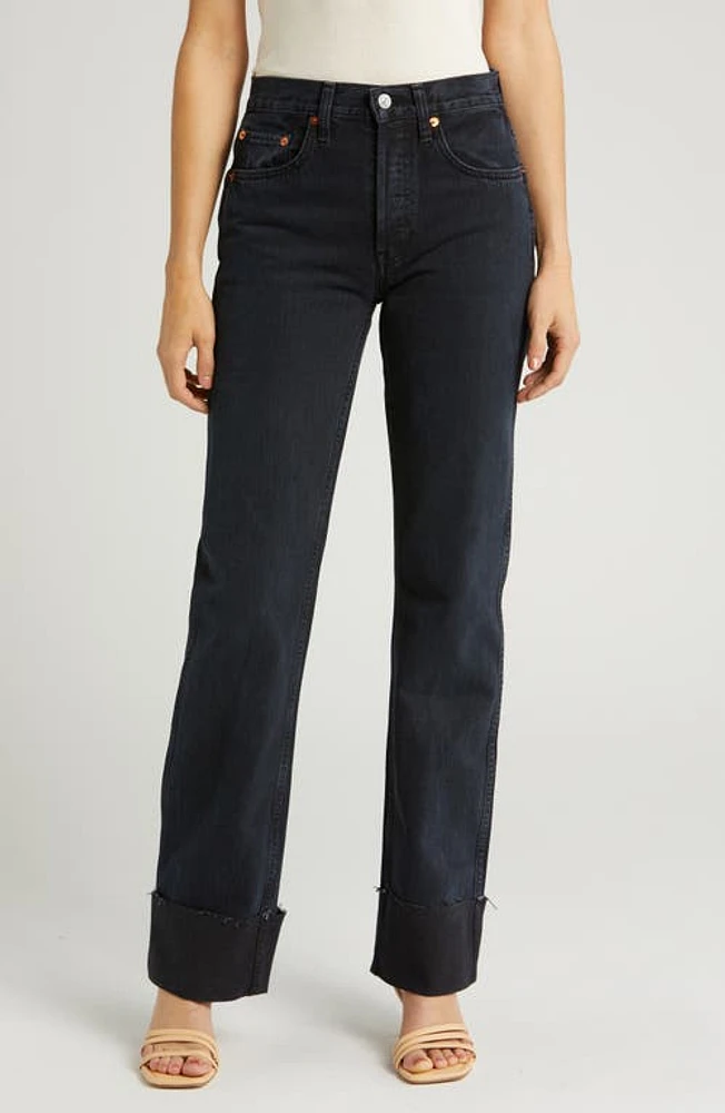 Re/Done High Waist Cuff Narrow Leg Jeans Blacken Blue at Nordstrom,