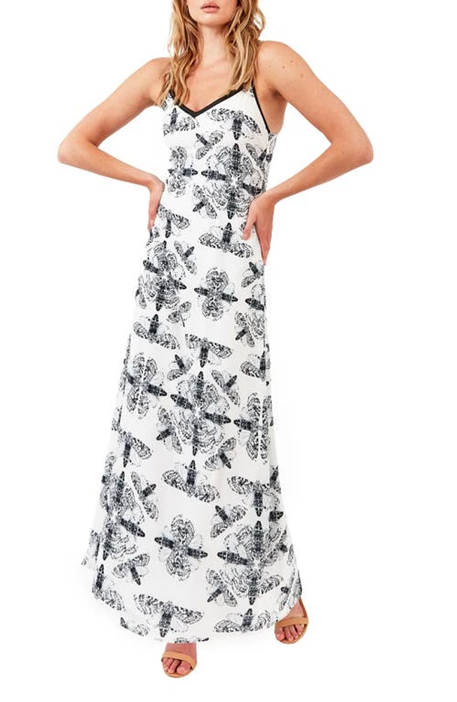 AS by DF Kelly Printed Silk Maxi Dress in White at Nordstrom, Size X-Small