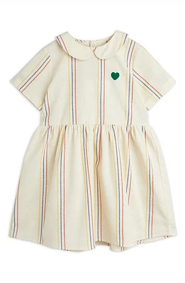 Mini Rodini Kids' Stripe Organic Cotton & Linen Dress Off White at Nordstrom,