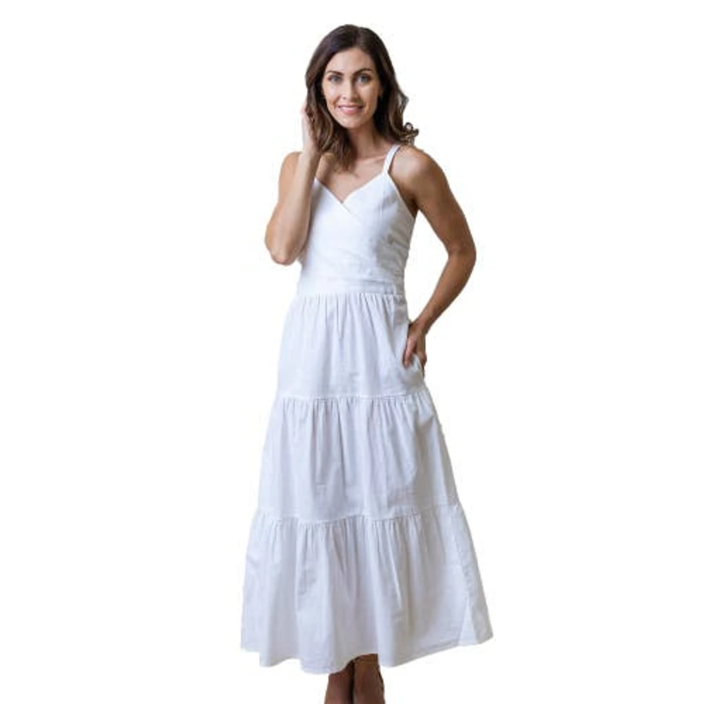 Hope & Henry Womens' Sleeveless Tiered Wrap Dress, Womens in White at Nordstrom