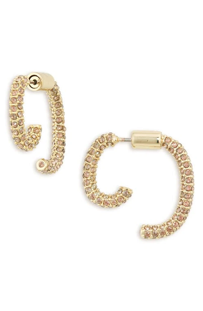 DEMARSON Mini Luna Pavé Crystal Front/Back Earrings in 12K Shiny Gold/Rose Blush at Nordstrom