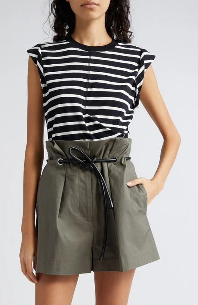 3.1 Phillip Lim Stripe Draped Cotton Jersey Top Black Multi at Nordstrom,