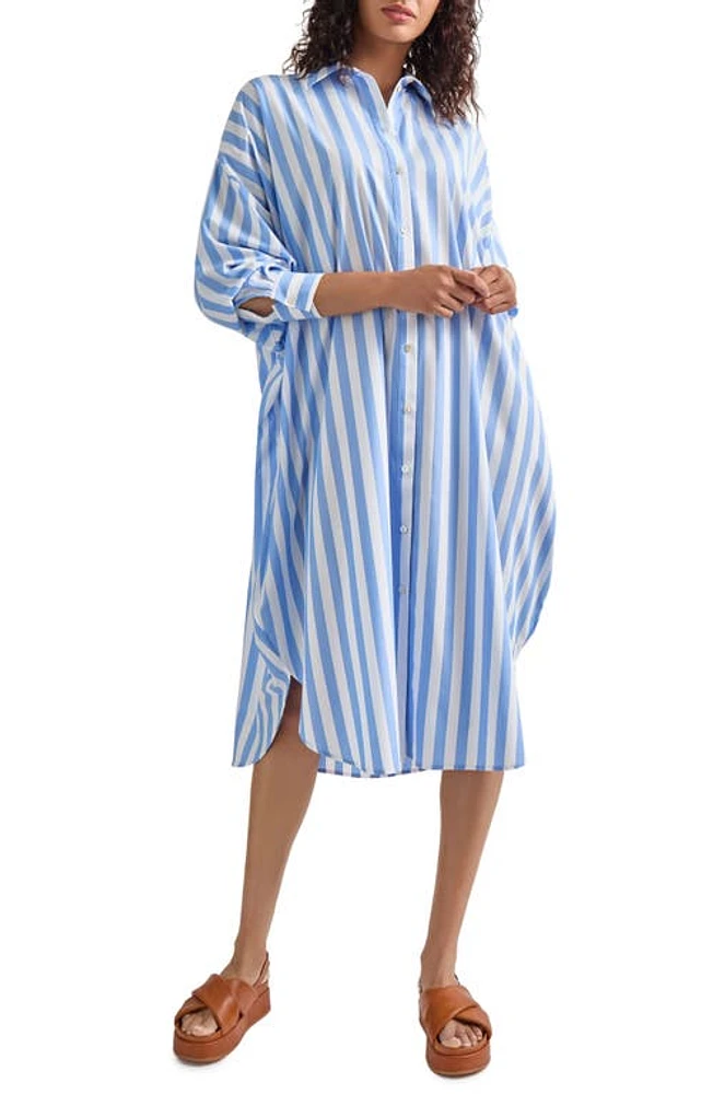 Misook Stripe Oversize Shirtdress Adriatic Blue/white at Nordstrom,