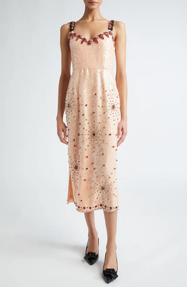 Erdem Sequin & Crystal Midi Cocktail Dress Ballet Pink And Clear at Nordstrom, Us