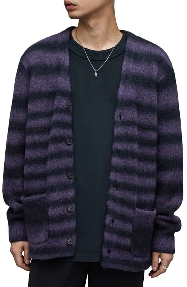 AllSaints Volt Stripe Alpaca Blend Cardigan Ink Navy at Nordstrom,