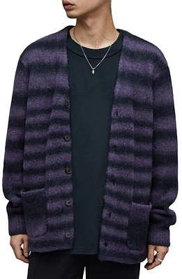 AllSaints Volt Stripe Alpaca Blend Cardigan Ink Navy at Nordstrom,