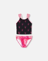 Deux Par Deux Little Girl's Two Piece Swimsuit Black Printed Swirl Flowers at Nordstrom