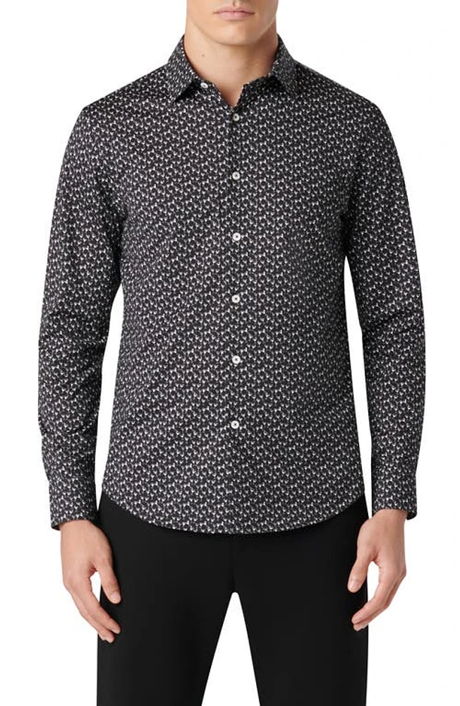 Bugatchi James OoohCotton Martini Print Button-Up Shirt in Black at Nordstrom, Size X-Large