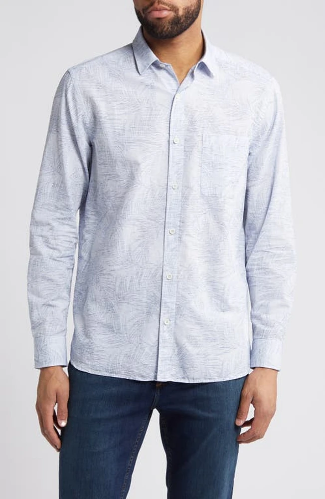 Johnston & Murphy Frond Jacquard Cotton Linen Button-Up Shirt Blue at Nordstrom, R