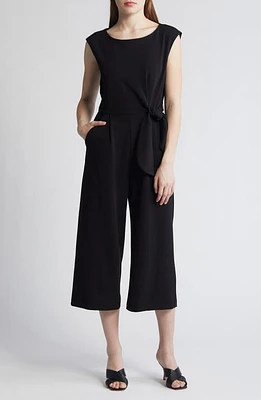 Tahari ASL Side Tie Crop Wide Leg Jumpsuit Black at Nordstrom,