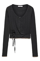 MANGO Tie Hem Rib Top Charcoal at Nordstrom,