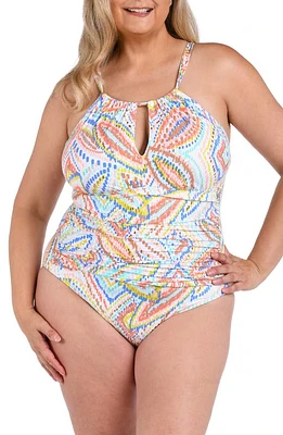 La Blanca Sunbaked Jewels High Neck Keyhole One-Piece Swimsuit White at Nordstrom,