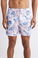 Vintage Summer Watercolor Floral Water Repellent Swim Trunks Pink at Nordstrom,