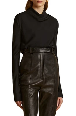 Khaite Vray Cowl Neck Silk Georgette Tunic Top Black at Nordstrom,