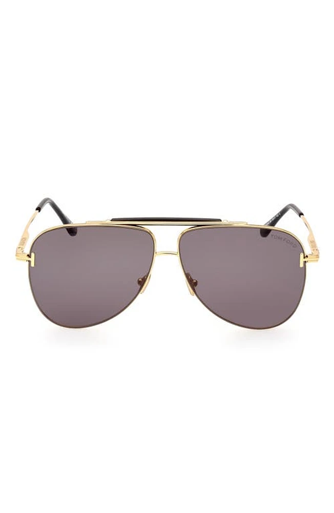 TOM FORD Brady 60mm Pilot Sunglasses in Shiny Deep Gold /Smoke at Nordstrom