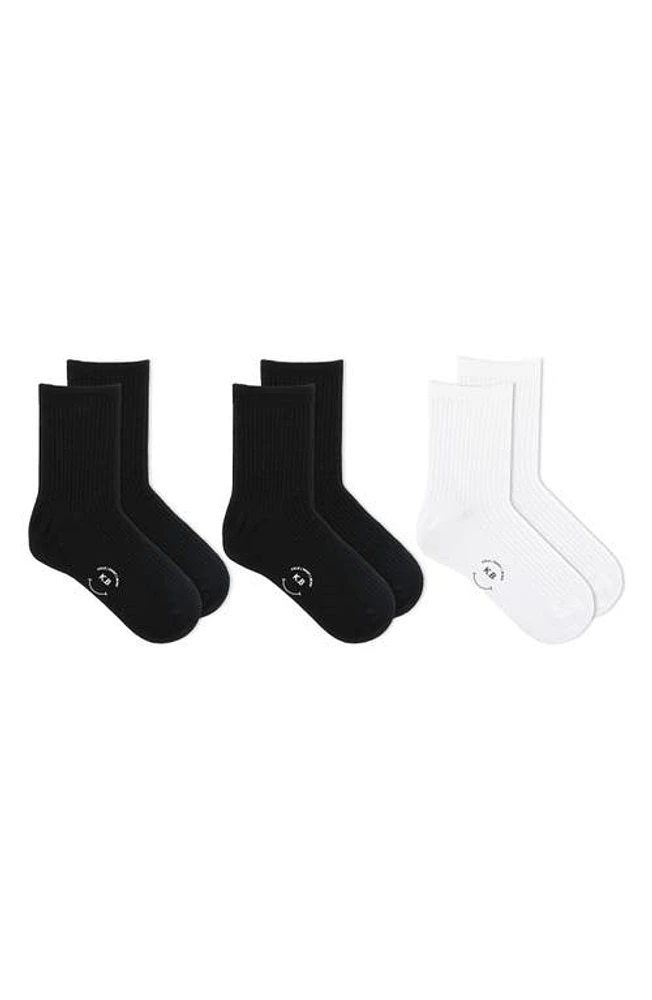 K Bell Socks 3-Pack Ribbed Short Crew Socks in Black/White at Nordstrom, Size 9