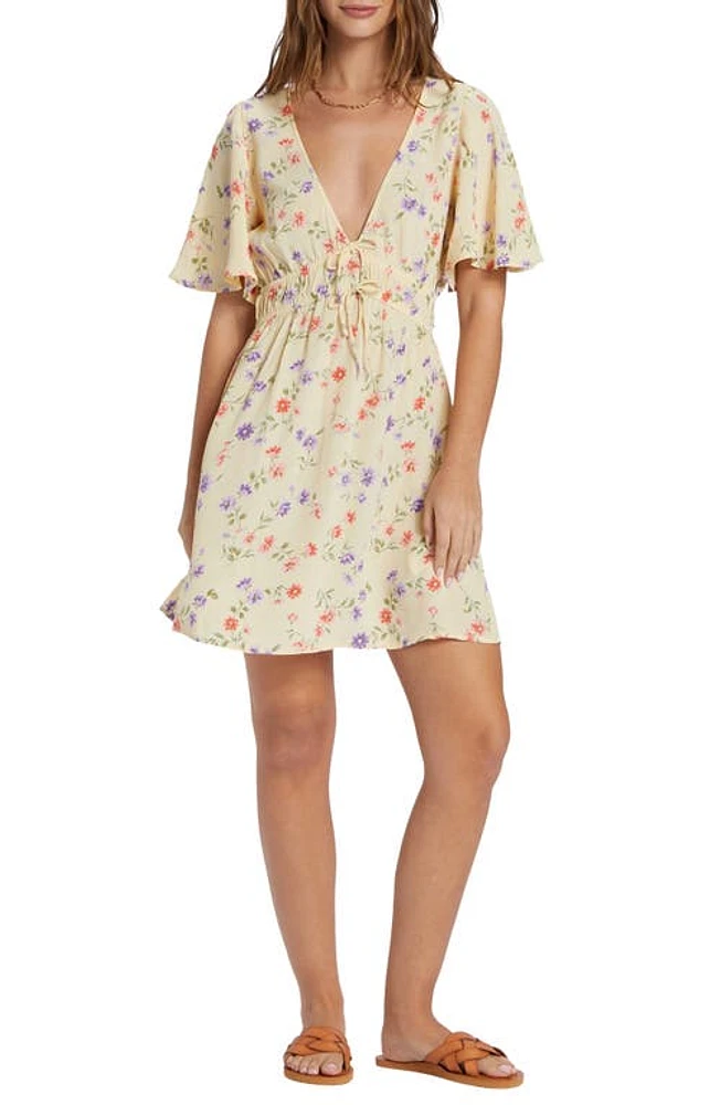 'Billabong Summer Side Collection Kismet Floral Flutter Sleeve Crepe Minidress Yellow at Nordstrom,