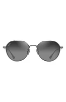 Maui Jim Kaulana 55mm Gradient Polarized Round Sunglasses in Shiny Dark Ruthenium at Nordstrom