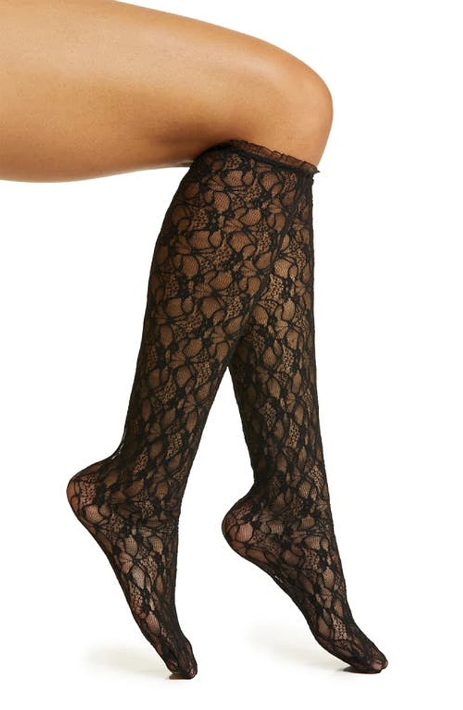 HIGH HEEL JUNGLE Lace Knee High Socks in Black at Nordstrom