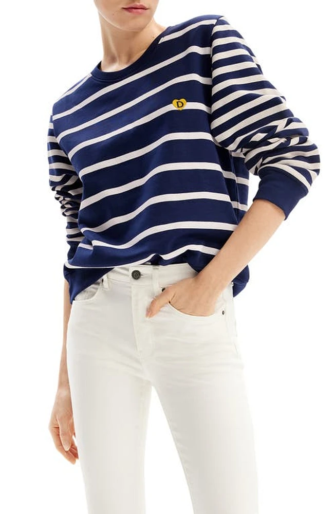 Desigual Marlon Stripe Cotton Sweatshirt Blue at Nordstrom,