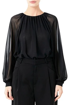 Endless Rose Sheer Sleeve Blouson Bodysuit Black at Nordstrom,