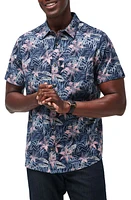 TravisMathew Shoot the Channel Floral Short Sleeve Stretch Button-Up Shirt Heather Total Eclipse at Nordstrom,