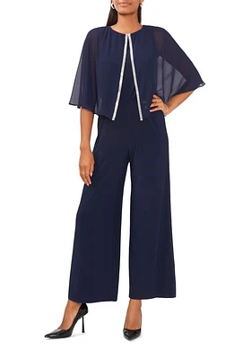 Chaus Split Front Cape Sleeve Wide Leg Jumpsuit in Jbs Navy at Nordstrom, Size Medium